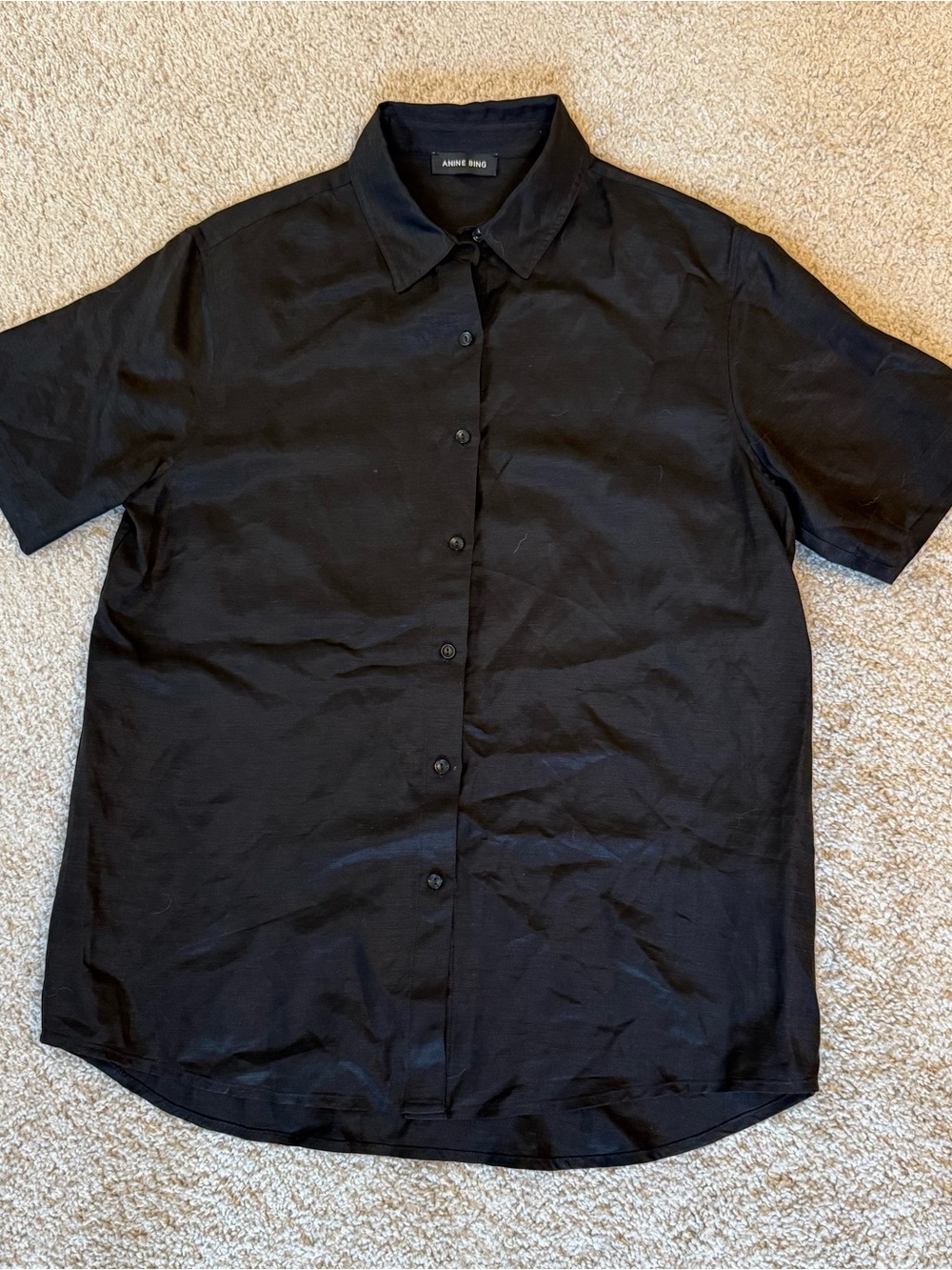 Anine Bing Black Short-Sleeve Button-Down Shirt